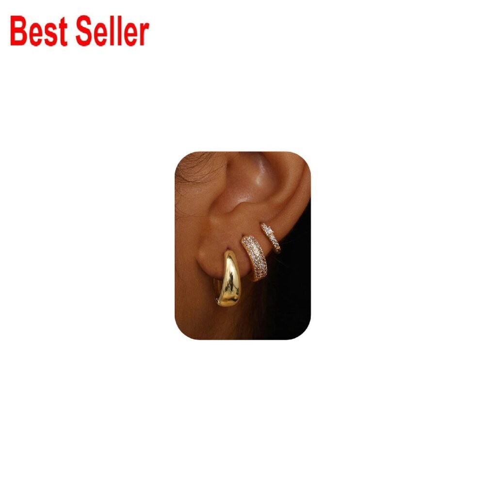 Chunky Hoop Earrings Set Hypoallergenic Gold Plated Silver Huggie Hoops